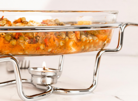 Chafing dish / Vas termorezistent cu incalzitor, 1.6 litri, capac si suport otel inoxidabil [6]