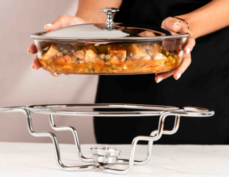 Chafing dish / Vas termorezistent cu incalzitor, 1.6 litri, capac si suport otel inoxidabil [3]