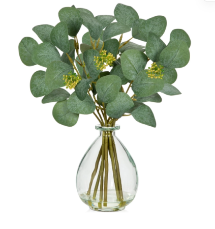 Vaze si boluri decorative - Tulpini artificiale de eucalipt Oairse în vază de sticlă cu apă artificială 34 cm