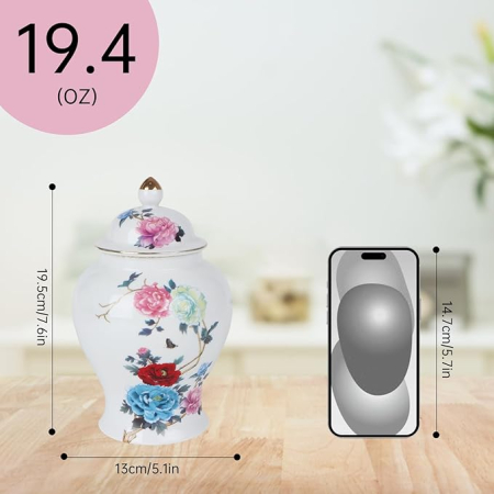 Vaza decorativa ceramica cu capac Yunjuhop Chinoiserie, 19 cm, model Lotus, alb-albastru [3]