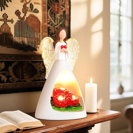 Figurina inger pazitor cu lumina, cadou inspirational crestin pentru femei, mama, bunica, sotie sau prietene, decoratiune birou sau Craciun [7]