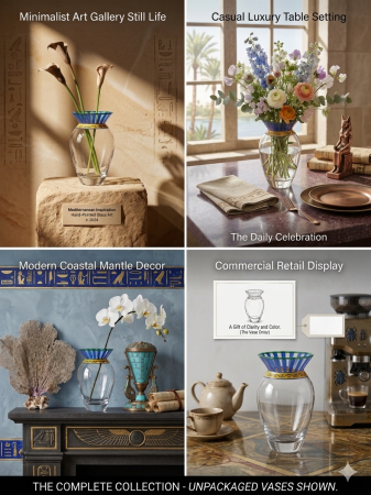 Vaza decorativa, pictata manual, dungi, 21 cm [2]