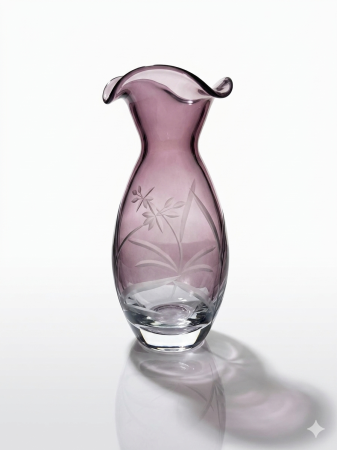 Textile Bucatarie - Vaza decorativa din sticla Mother Purple, 22 cm, design elegant cu model floral gravat, culoare mov transparent