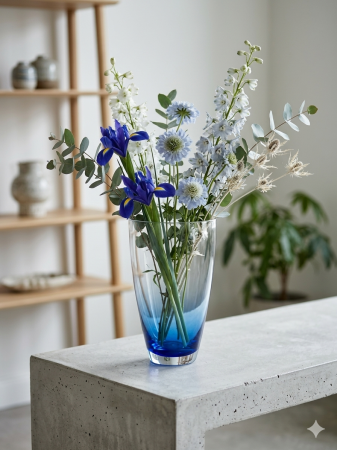 Vaza decorativa din sticla albastra, forma conica, 29 cm inaltime, 17 cm diametru, vaza flori, design modern [2]