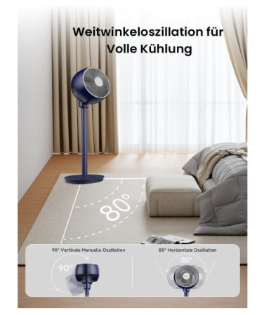 Ventilator cu Picior AIRMATE Turbo, Silentios 25 dB, 12 Trepte Viteza, Telecomanda, Oscilant, Inaltime Reglabila, Timer, Negru [1]