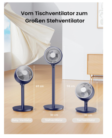 Ventilator cu Picior AIRMATE Turbo, Silentios 25 dB, 12 Trepte Viteza, Telecomanda, Oscilant, Inaltime Reglabila, Timer, Negru [5]