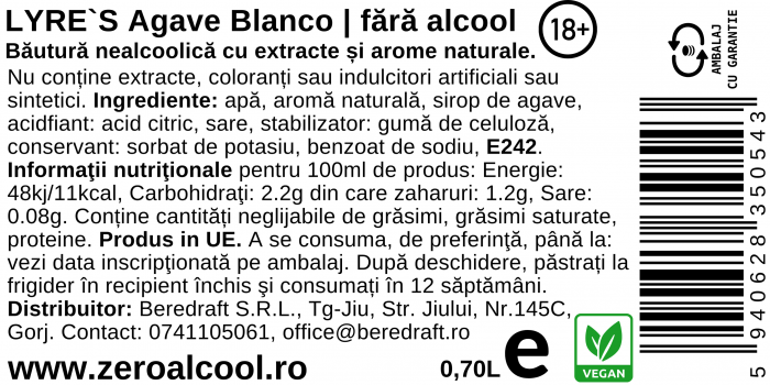 Lyre's Agave Blanco Spirit 70cl |Alternativa fara alcool la Tequila [3]