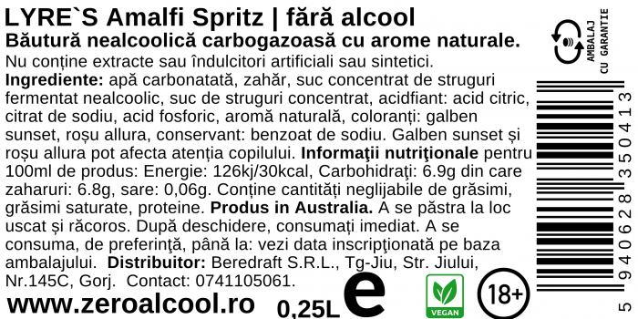 Lyre's Amalfi Spritz 25cl  | Cocktail fara alcool (alternativa la spritzer italian) [4]