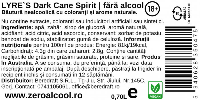 Lyre's Dark Cane Spirit 70cl | Alternativa fara alcool la Dark Rum [4]