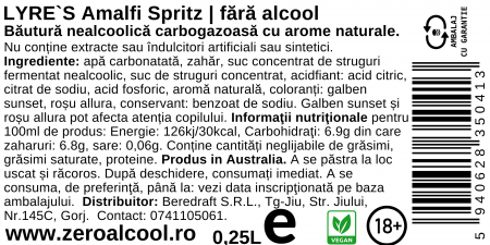 Lyre's Amalfi Spritz 25cl  | Cocktail fara alcool (alternativa la spritzer italian) [3]
