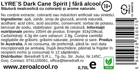 Lyre's Dark Cane Spirit 70cl | Alternativa fara alcool la Dark Rum [3]