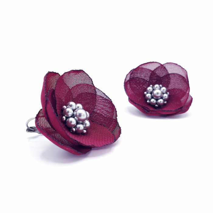 cercei-tortite-floare-burgundy-mijloc-argintiu-perle [4]