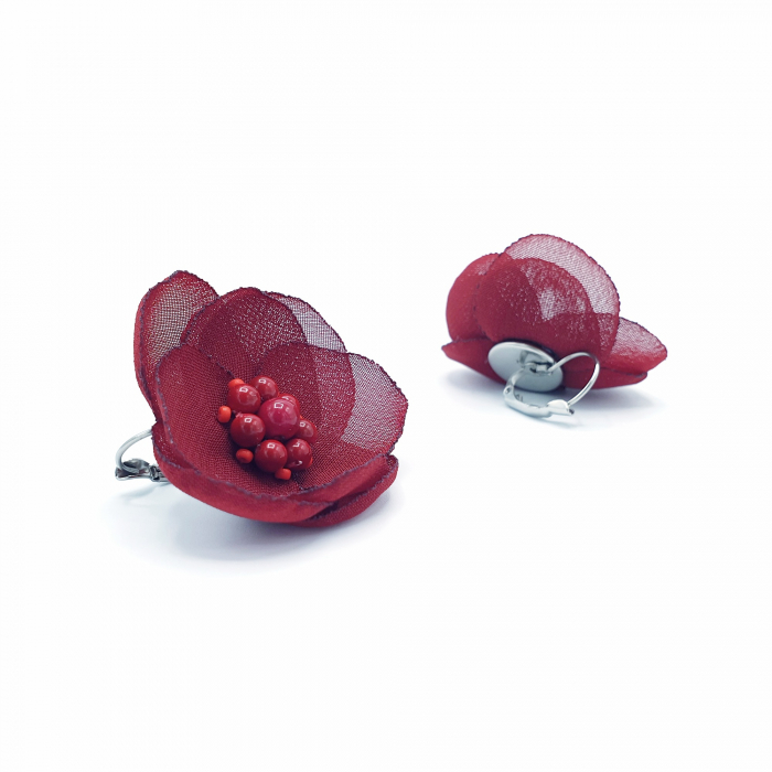 cercei-tortite-floare-bordo-mijloc-rosu-perle [2]