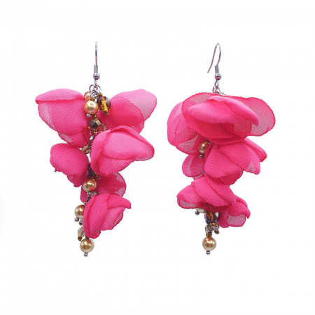 BIJUTERII SI ACCESORII - cercei-lungi-eleganti-flori-voal-roz-aprins