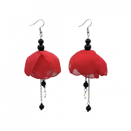 BIJUTERII SI ACCESORII - cercei-lungi-floare-rosu-balerina