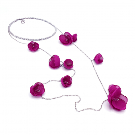 Coliere - Bijuterie-multifunctionala-colier-flori-magenta