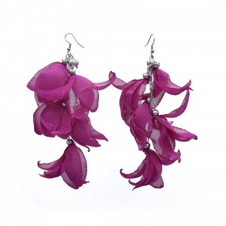 BIJUTERII SI ACCESORII - cercei-foarte lungi-voluminosi-frunze -voal-purpuriu-mov-violet
