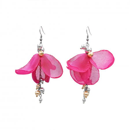 BIJUTERII SI ACCESORII - cercei-lungi-material-textil-voal-roz-fucsia