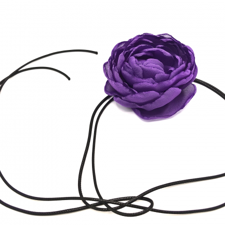 Coliere - colier-choker-floare-trandafir-voal-mov-snur