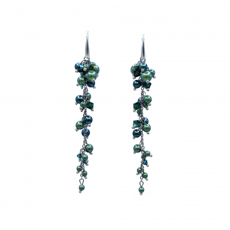 BIJUTERII SI ACCESORII - cercei-lungi-ciorchine-perle-cristale-verzi