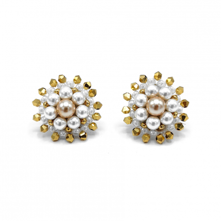 Accesorii si bijuterii mirese - cercei-rotunzi-perle-cristale-alb-auriu-surub-mirese