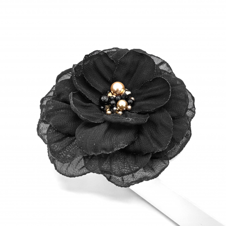 Brose - brosa-floare-textila-neagra-mijloc-negru-auriu