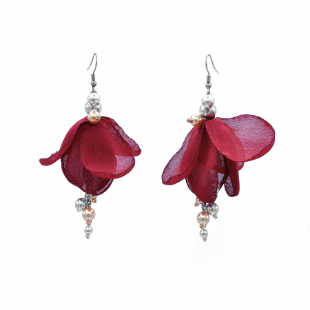 BIJUTERII SI ACCESORII - cercei-lungi-material-textil-voal-grena-bordo