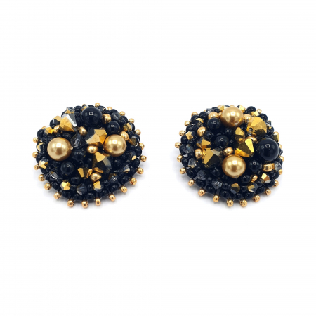BIJUTERII SI ACCESORII - cercei-eleganti-clips-rotunzi-negri-aurii