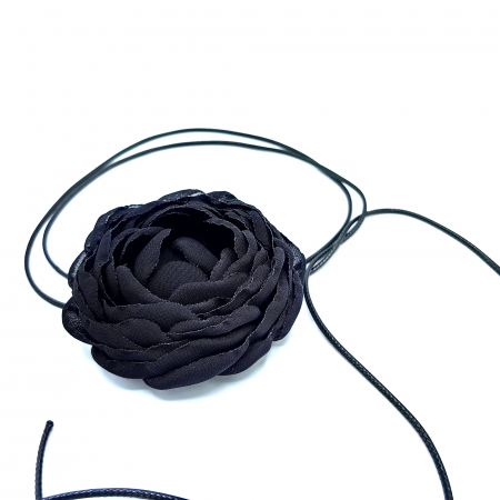Coliere - colier-choker-floare-trandafir-voal-negru-snur