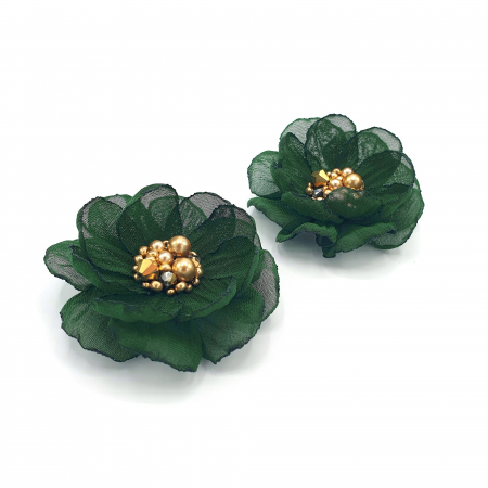 Cercei - cercei-clips-floare-verde-inchis