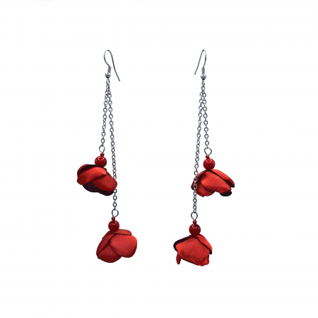 BIJUTERII SI ACCESORII - cercei-lungi-flori-inox-rosii
