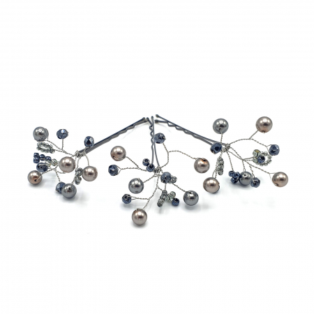 Accesorii si bijuterii mirese - agrafe-par-perle-cristale-argintiu-inchis