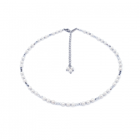 Coliere - colier-choker-perle-cristale-albe-argintii