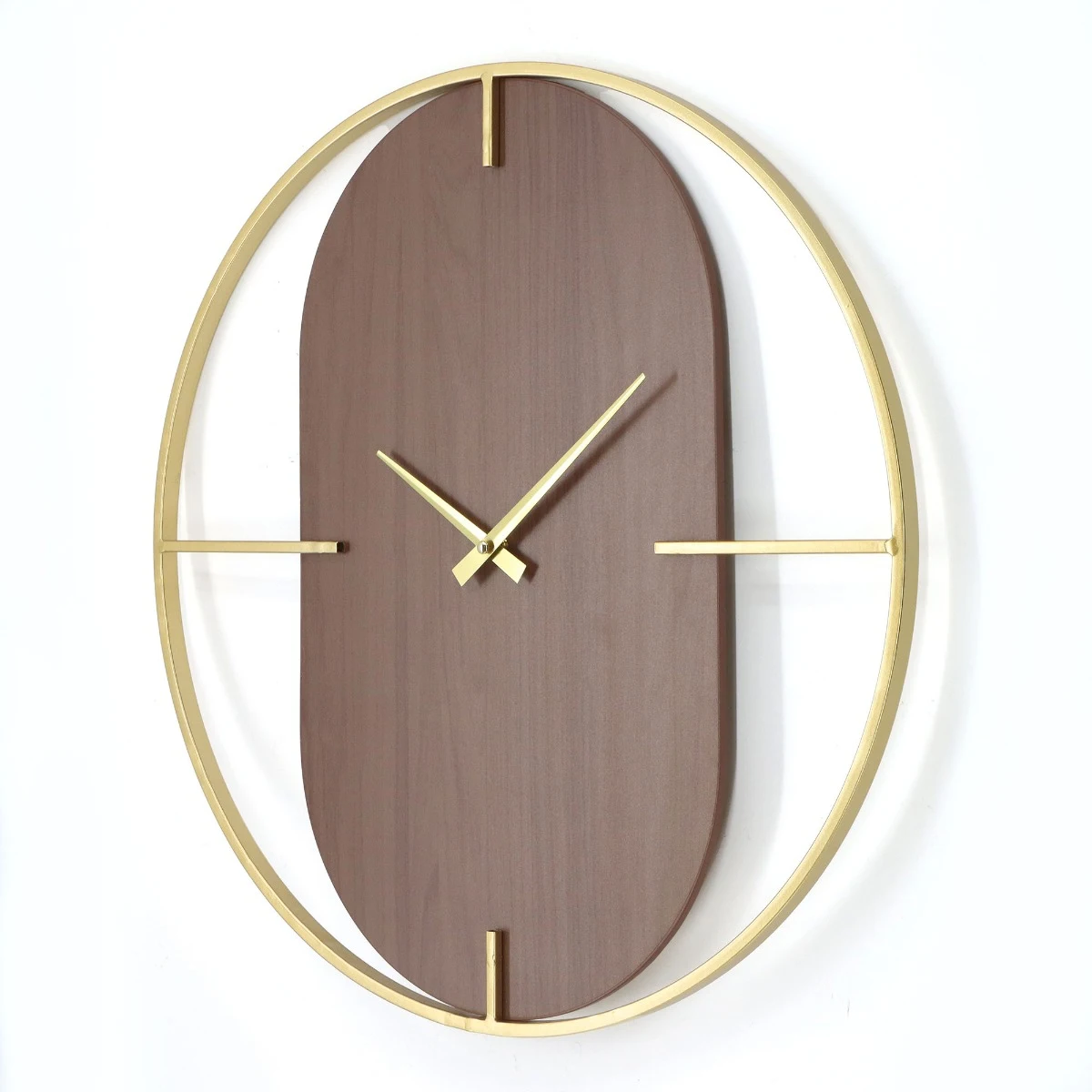 Ceas de perete “GoldWood” auriu + maro, metal + MDF, Ø 40 cm [2]