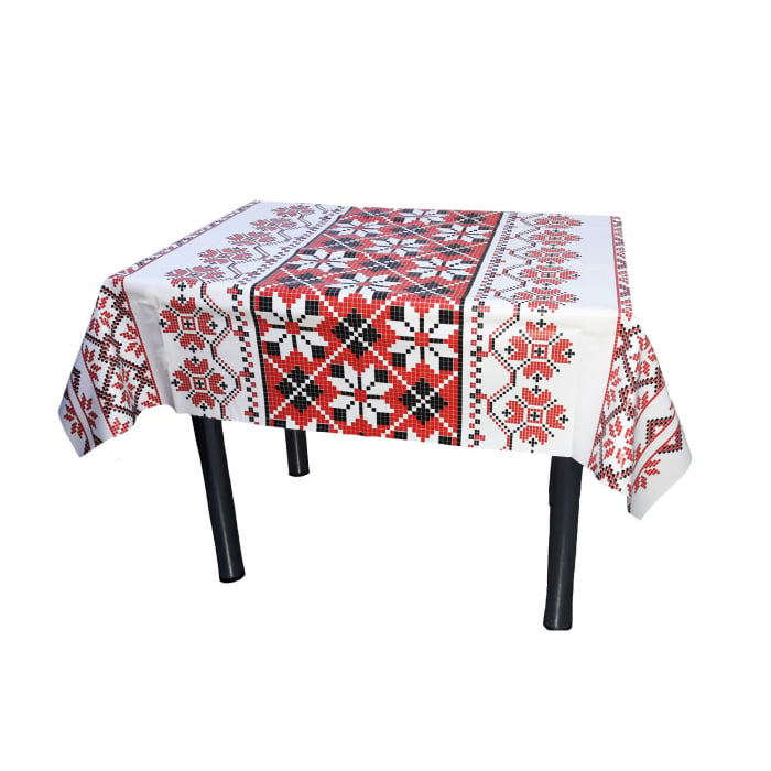 Față de masă, model traditional, pvc, alb + roșu + negru, 140 x 100 cm [1]