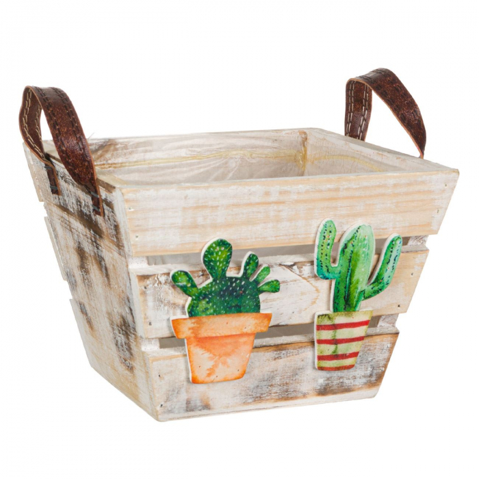 Ghiveci din lemn cu mâner Cactus  17x17x12 cm [2]