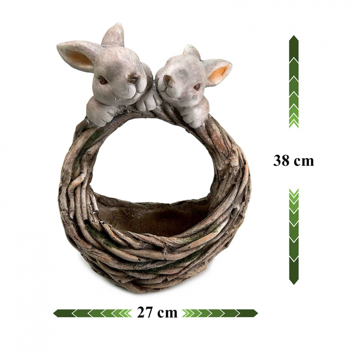 Ghiveci decorativ Iepurasi, ceramică, 27 x 15 x 38 cm [2]