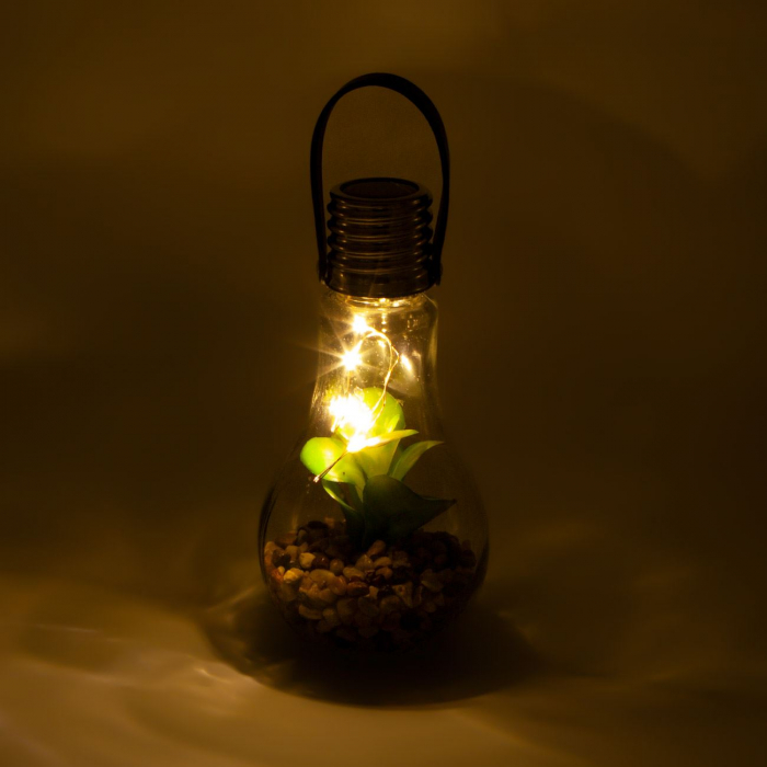 Lampă solară din sticlă cu flori și pietre  9x18 cm [3]