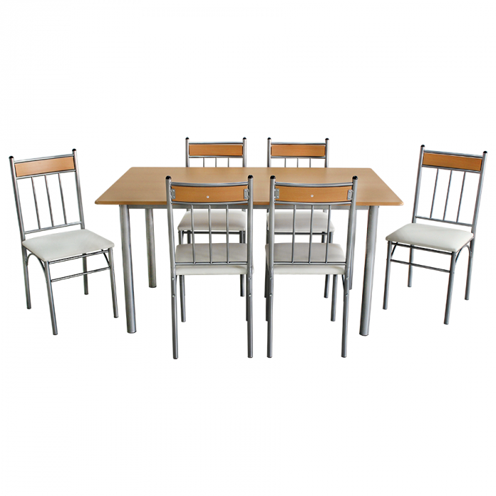 Set Sophie masă cu 6 scaune tapițate, bucătărie, bej [2]