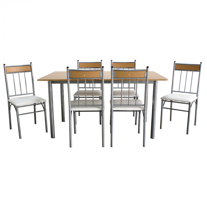 Set Sophie masă cu 6 scaune tapițate, bucătărie, bej [3]