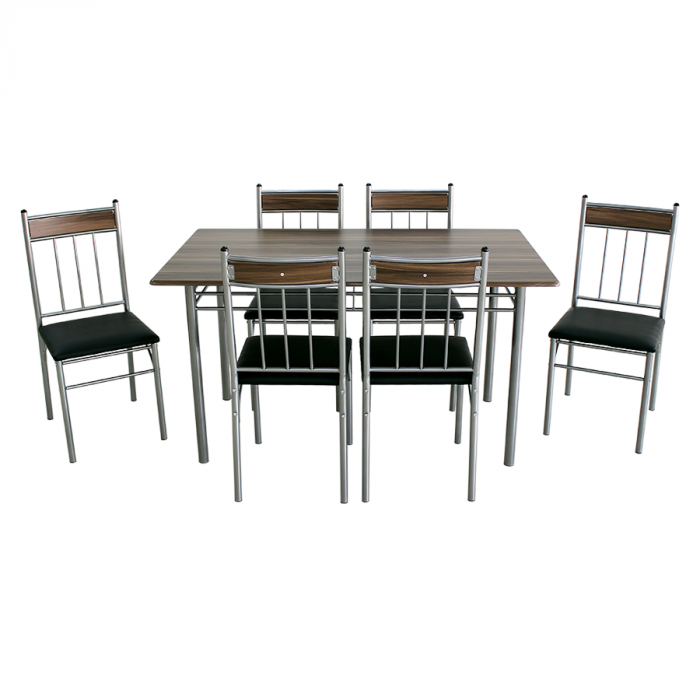 Set Sophie masă cu 6 scaune tapițate, bucătărie, maro+negru [2]