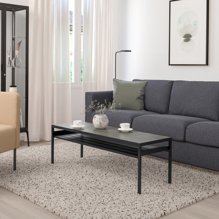 Măsuță de cafea cu blat reversibil, neagră - 120x40cm [2]