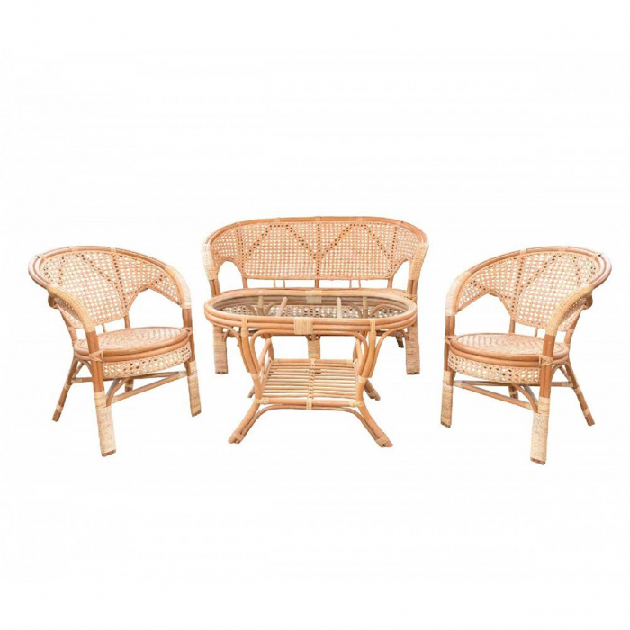 Set masă ovală  cu 2 scaune + 1 canapea  pentru grădină Pelange,rattan natural [2]