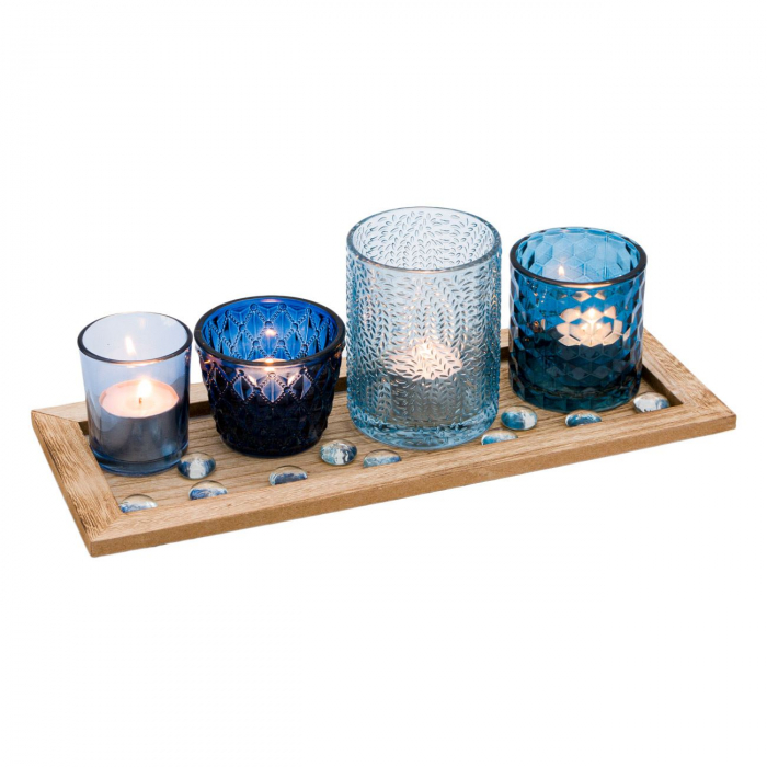 Bază pentru lumânări cu pahare cu model albastre,33x13x1.7 cm [2]