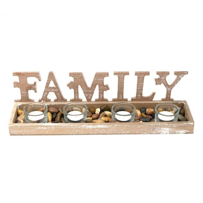 Suport pentru lumânări din lemn, sfeșnice și pietre decorative”FAMILY”-38.5x9.5x10 cm [2]
