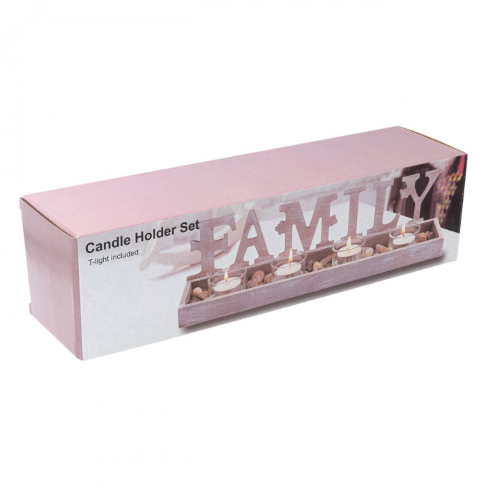 Suport pentru lumânări din lemn, sfeșnice și pietre decorative”FAMILY”-38.5x9.5x10 cm [3]