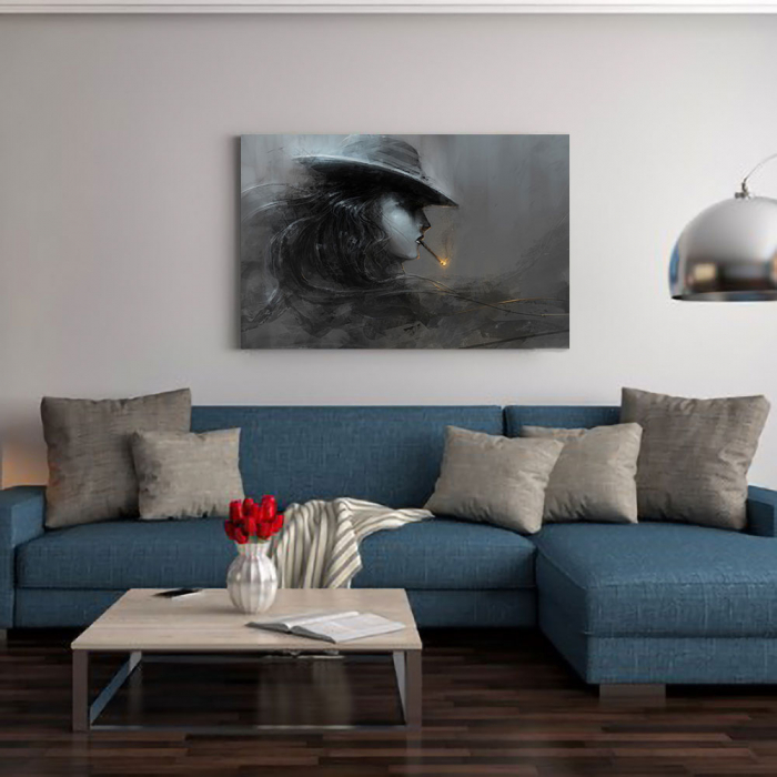 Tablou Canvas - Profil smoke alb-negru [2]