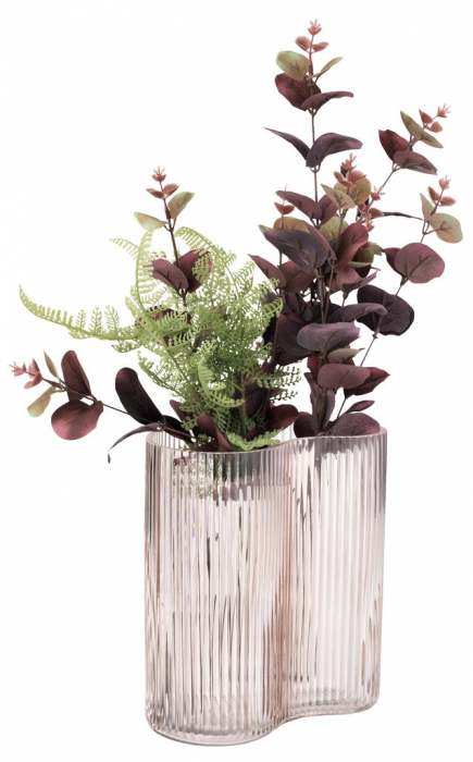 Vază decorativă din sticlă, roz cu striații 18x21cm [2]