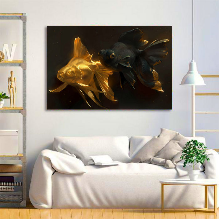 Tablou Canvas - Black & Gold Fish [2]