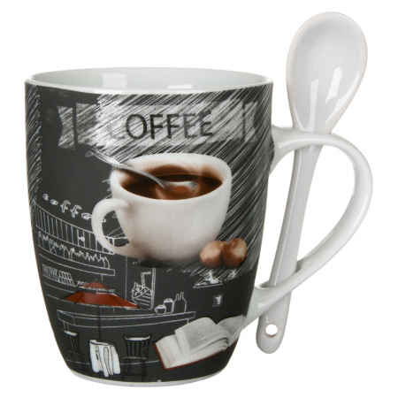 Căni și Cești - Set cană+linguriță porțelan.350ml.